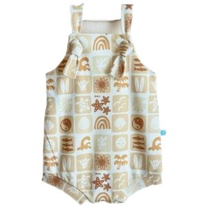 Lot Of 2 Moana & Kai Baby Summer Checkered Brown Little Kai Romper Size 9M & 1Y